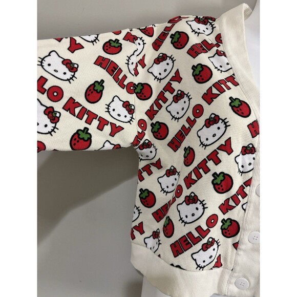 Dumbgood Sanrio Hello Kitty Strawberries Waffle Knit Cropped Cream Cardigan L - Picture 5 of 15